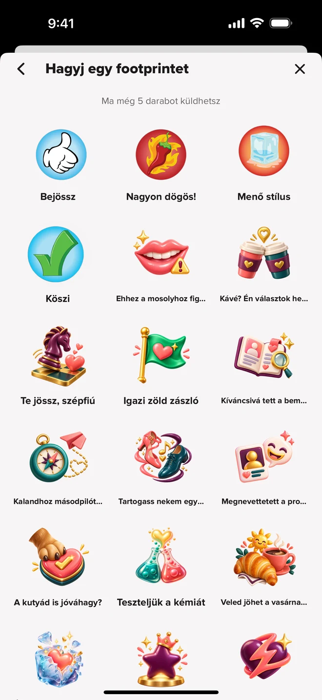 A bemutatófiók valódi Lábnyom-választója a Freelove iOS-appban.